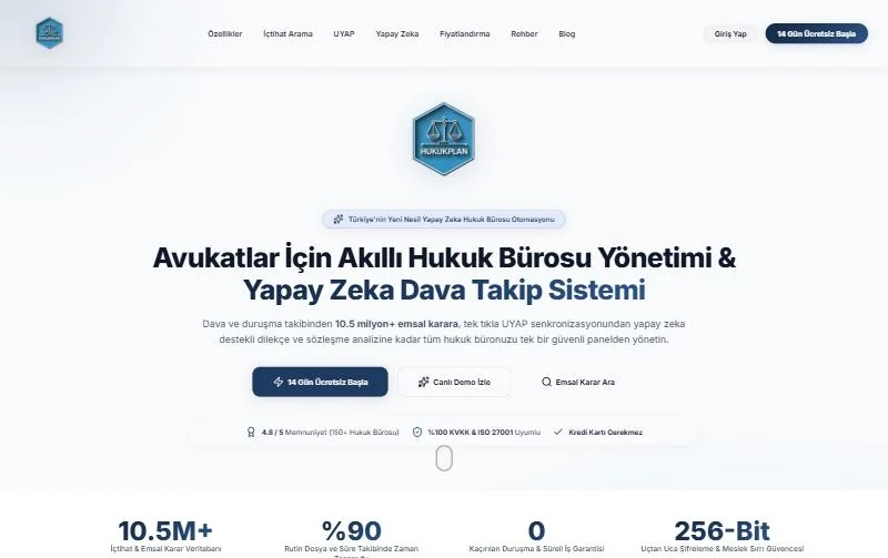 HukukPlan hukuk bürosu yönetimi ekran görüntüsü