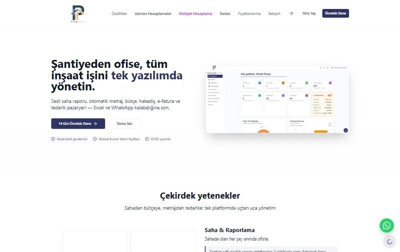 Plansizin inşaat yönetim paneli